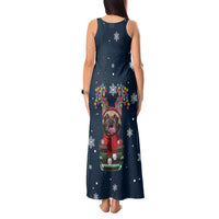 French Bulldog Reindeer Antlers Lights Tank Maxi Dress with Red Green Winter Pattern Design - Wonder Print Shop