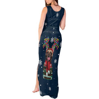 French Bulldog Reindeer Antlers Lights Tank Maxi Dress with Red Green Winter Pattern Design - Wonder Print Shop