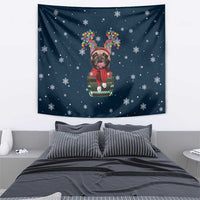 French Bulldog Reindeer Antlers Lights Tapestry with Red Green Winter Pattern Design - Wonder Print Shop