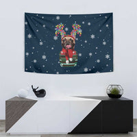 French Bulldog Reindeer Antlers Lights Tapestry with Red Green Winter Pattern Design - Wonder Print Shop