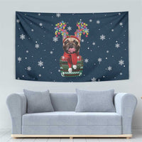French Bulldog Reindeer Antlers Lights Tapestry with Red Green Winter Pattern Design - Wonder Print Shop