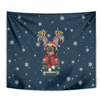 French Bulldog Reindeer Antlers Lights Tapestry with Red Green Winter Pattern Design - Wonder Print Shop