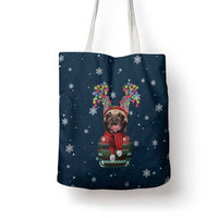 French Bulldog Reindeer Antlers Lights Tote Bag with Red Green Winter Pattern Design - Wonder Print Shop