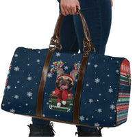 French Bulldog Reindeer Antlers Lights Travel Bag with Red Green Winter Pattern Design - Wonder Print Shop