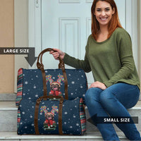 French Bulldog Reindeer Antlers Lights Travel Bag with Red Green Winter Pattern Design - Wonder Print Shop