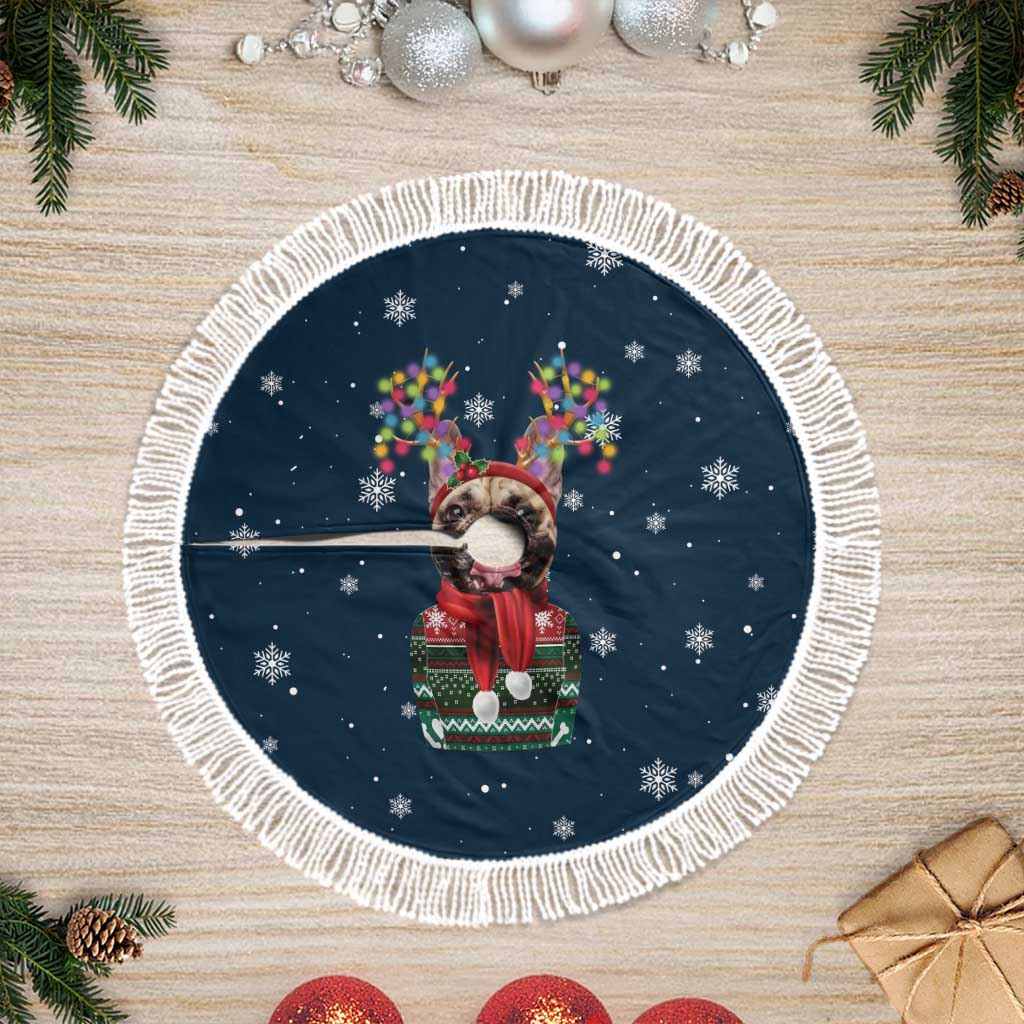 French Bulldog Reindeer Antlers Lights Tree Skirt with Red Green Winter Pattern Design - Wonder Print Shop