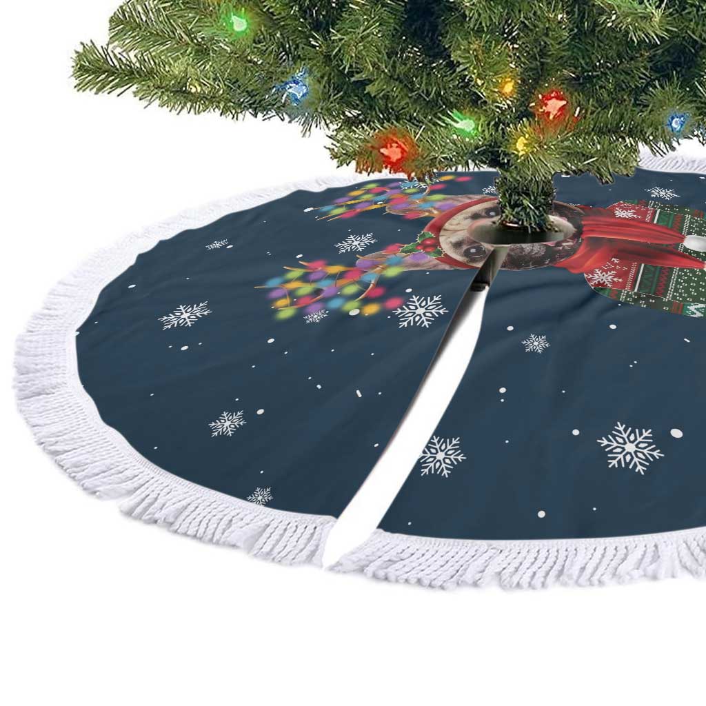 French Bulldog Reindeer Antlers Lights Tree Skirt with Red Green Winter Pattern Design - Wonder Print Shop