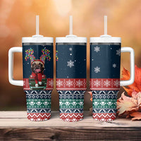 French Bulldog Reindeer Antlers Lights Tumbler With Handle with Red Green Winter Pattern Design - Wonder Print Shop