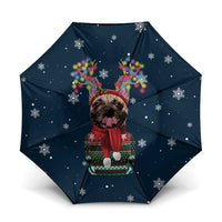 French Bulldog Reindeer Antlers Lights Umbrella with Red Green Winter Pattern Design - Wonder Print Shop