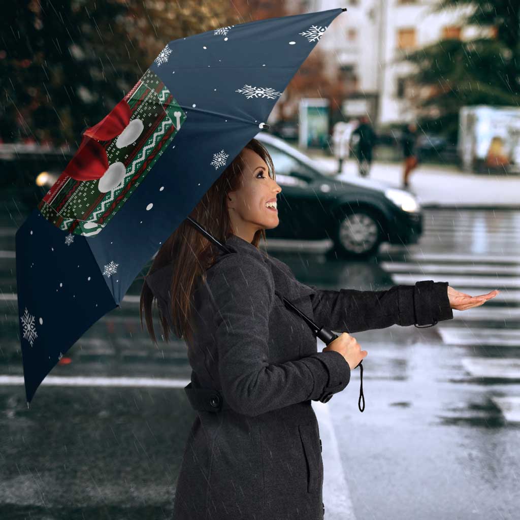 French Bulldog Reindeer Antlers Lights Umbrella with Red Green Winter Pattern Design - Wonder Print Shop