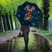 French Bulldog Reindeer Antlers Lights Umbrella with Red Green Winter Pattern Design - Wonder Print Shop