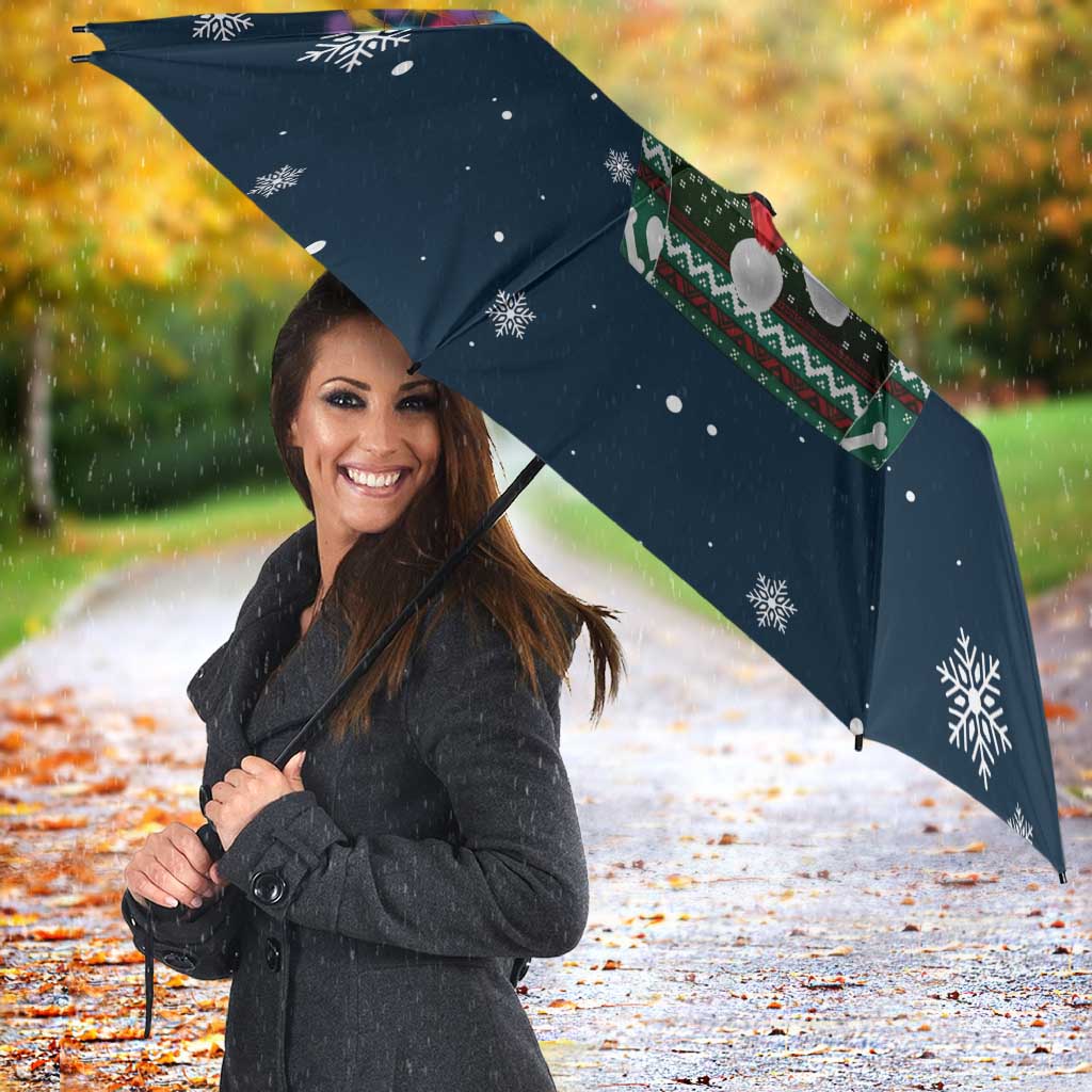 French Bulldog Reindeer Antlers Lights Umbrella with Red Green Winter Pattern Design - Wonder Print Shop
