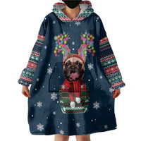 French Bulldog Reindeer Antlers Lights Wearable Blanket Hoodie with Red Green Winter Pattern Design - Wonder Print Shop
