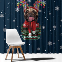 French Bulldog Reindeer Antlers Lights Window Curtain with Red Green Winter Pattern Design - Wonder Print Shop