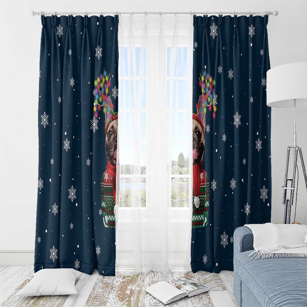 French Bulldog Reindeer Antlers Lights Window Curtain with Red Green Winter Pattern Design - Wonder Print Shop