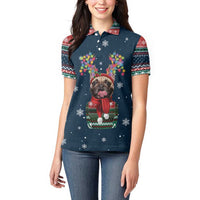 French Bulldog Reindeer Antlers Lights Women Polo Shirt with Red Green Winter Pattern Design - Wonder Print Shop
