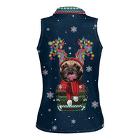 French Bulldog Reindeer Antlers Lights Women Sleeveless Polo Shirt with Red Green Winter Pattern Design - Wonder Print Shop