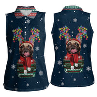 French Bulldog Reindeer Antlers Lights Women Sleeveless Polo Shirt with Red Green Winter Pattern Design - Wonder Print Shop