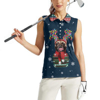 French Bulldog Reindeer Antlers Lights Women Sleeveless Polo Shirt with Red Green Winter Pattern Design - Wonder Print Shop