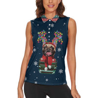 French Bulldog Reindeer Antlers Lights Women Sleeveless Polo Shirt with Red Green Winter Pattern Design - Wonder Print Shop