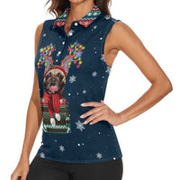 French Bulldog Reindeer Antlers Lights Women Sleeveless Polo Shirt with Red Green Winter Pattern Design - Wonder Print Shop