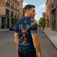 French Bulldog Reindeer Antlers Lights Zipper Polo Shirt with Red Green Winter Pattern Design - Wonder Print Shop