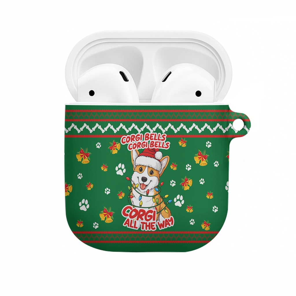 Corgi Dog Lights Corgi Bells Corgi All the Way AirPods Case wirh Green Snowflake Pattern Design - Wonder Print Shop