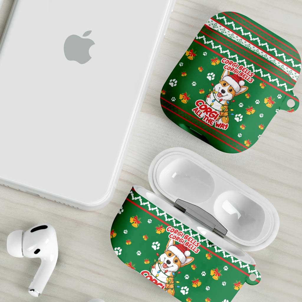 Corgi Dog Lights Corgi Bells Corgi All the Way AirPods Case wirh Green Snowflake Pattern Design - Wonder Print Shop