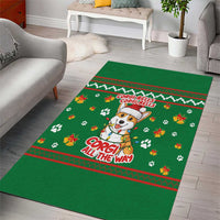 Corgi Dog Lights Corgi Bells Corgi All the Way Area Rug wirh Green Snowflake Pattern Design - Wonder Print Shop
