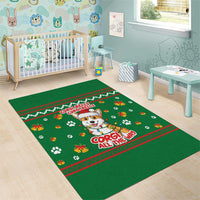 Corgi Dog Lights Corgi Bells Corgi All the Way Area Rug wirh Green Snowflake Pattern Design - Wonder Print Shop