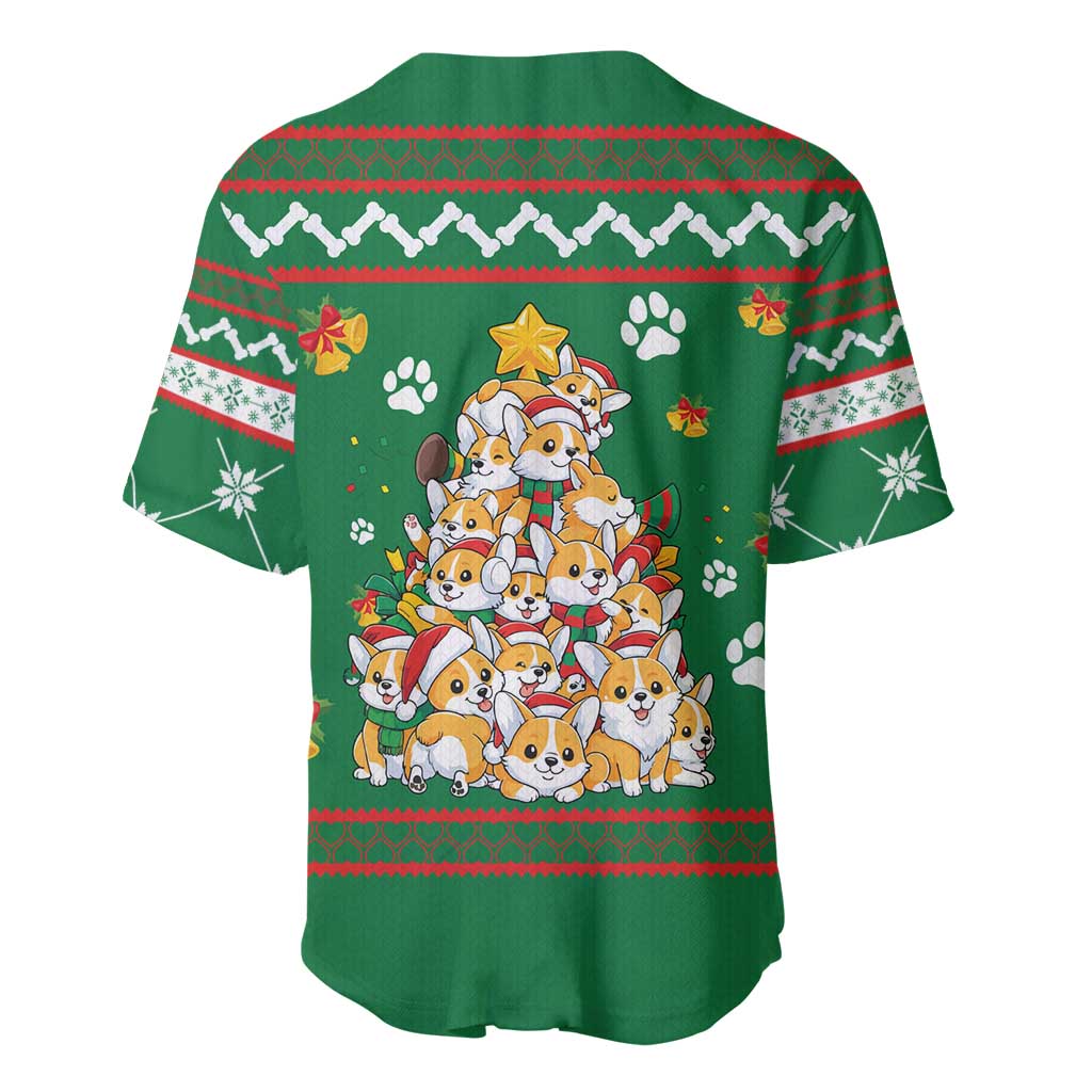 Corgi Dog Lights Corgi Bells Corgi All the Way Baseball Jersey wirh Green Snowflake Pattern Design - Wonder Print Shop