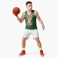 Corgi Dog Lights Corgi Bells Corgi All the Way Basketball Jersey wirh Green Snowflake Pattern Design - Wonder Print Shop