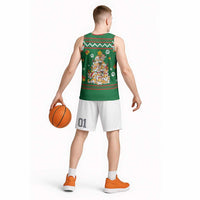 Corgi Dog Lights Corgi Bells Corgi All the Way Basketball Jersey wirh Green Snowflake Pattern Design - Wonder Print Shop