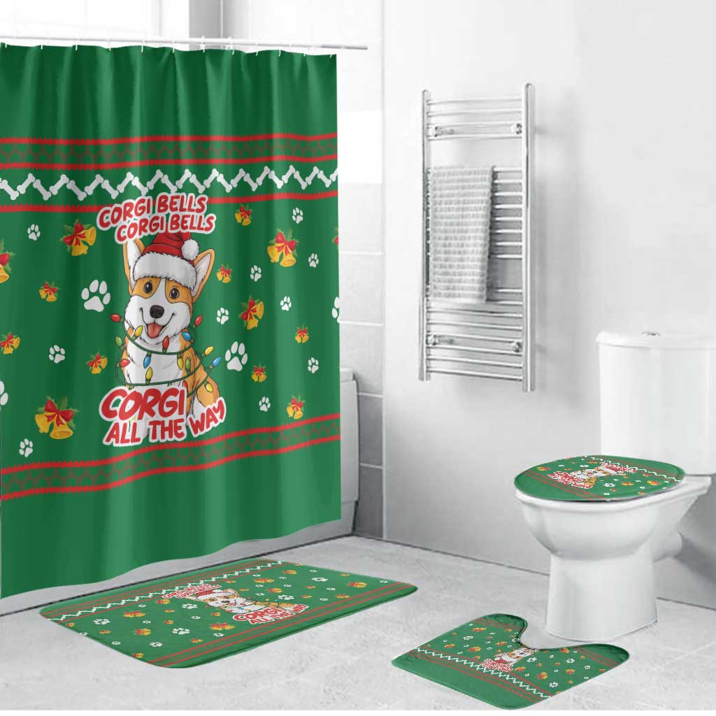 Corgi Dog Lights Corgi Bells Corgi All the Way Bathroom Set wirh Green Snowflake Pattern Design - Wonder Print Shop