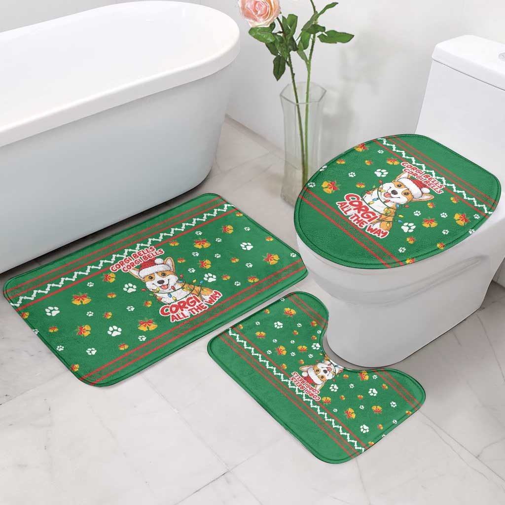 Corgi Dog Lights Corgi Bells Corgi All the Way Bathroom Set wirh Green Snowflake Pattern Design - Wonder Print Shop