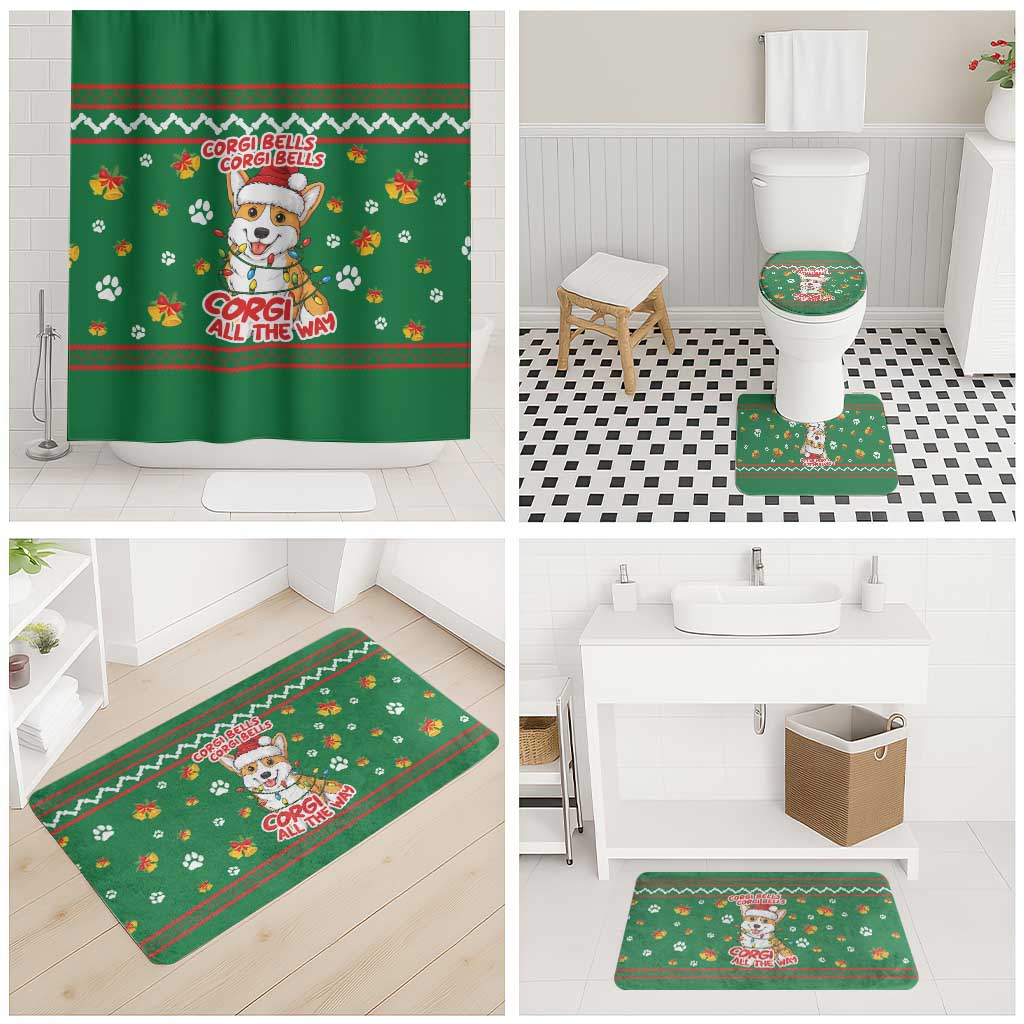 Corgi Dog Lights Corgi Bells Corgi All the Way Bathroom Set wirh Green Snowflake Pattern Design - Wonder Print Shop