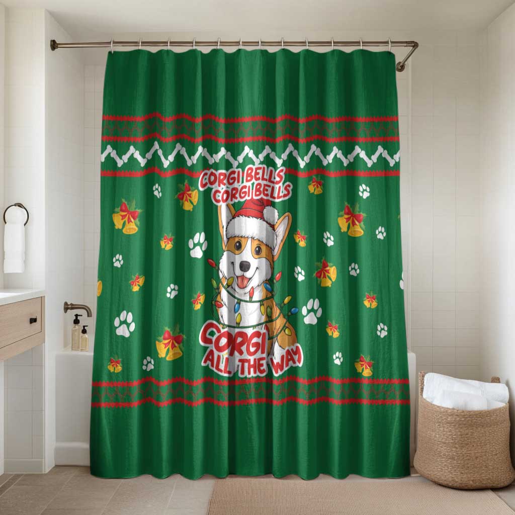 Corgi Dog Lights Corgi Bells Corgi All the Way Bathroom Set wirh Green Snowflake Pattern Design - Wonder Print Shop