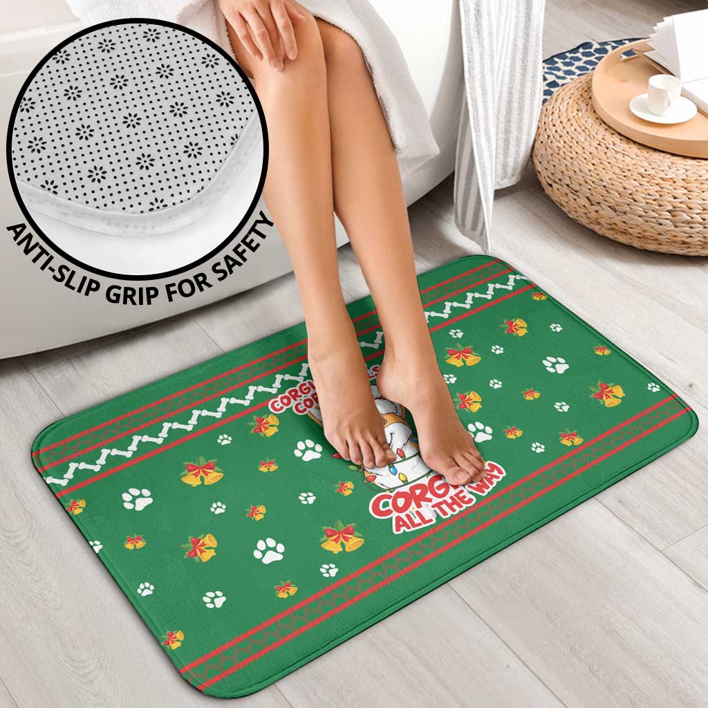 Corgi Dog Lights Corgi Bells Corgi All the Way Bathroom Set wirh Green Snowflake Pattern Design - Wonder Print Shop