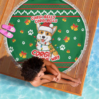 Corgi Dog Lights Corgi Bells Corgi All the Way Beach Blanket wirh Green Snowflake Pattern Design - Wonder Print Shop