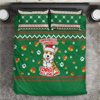 Corgi Dog Lights Corgi Bells Corgi All the Way Bedding Set wirh Green Snowflake Pattern Design - Wonder Print Shop