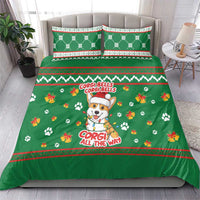 Corgi Dog Lights Corgi Bells Corgi All the Way Bedding Set wirh Green Snowflake Pattern Design - Wonder Print Shop