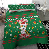 Corgi Dog Lights Corgi Bells Corgi All the Way Bedding Set wirh Green Snowflake Pattern Design - Wonder Print Shop