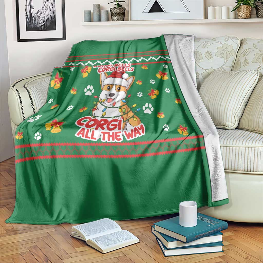 Corgi Dog Lights Corgi Bells Corgi All the Way Blanket wirh Green Snowflake Pattern Design - Wonder Print Shop