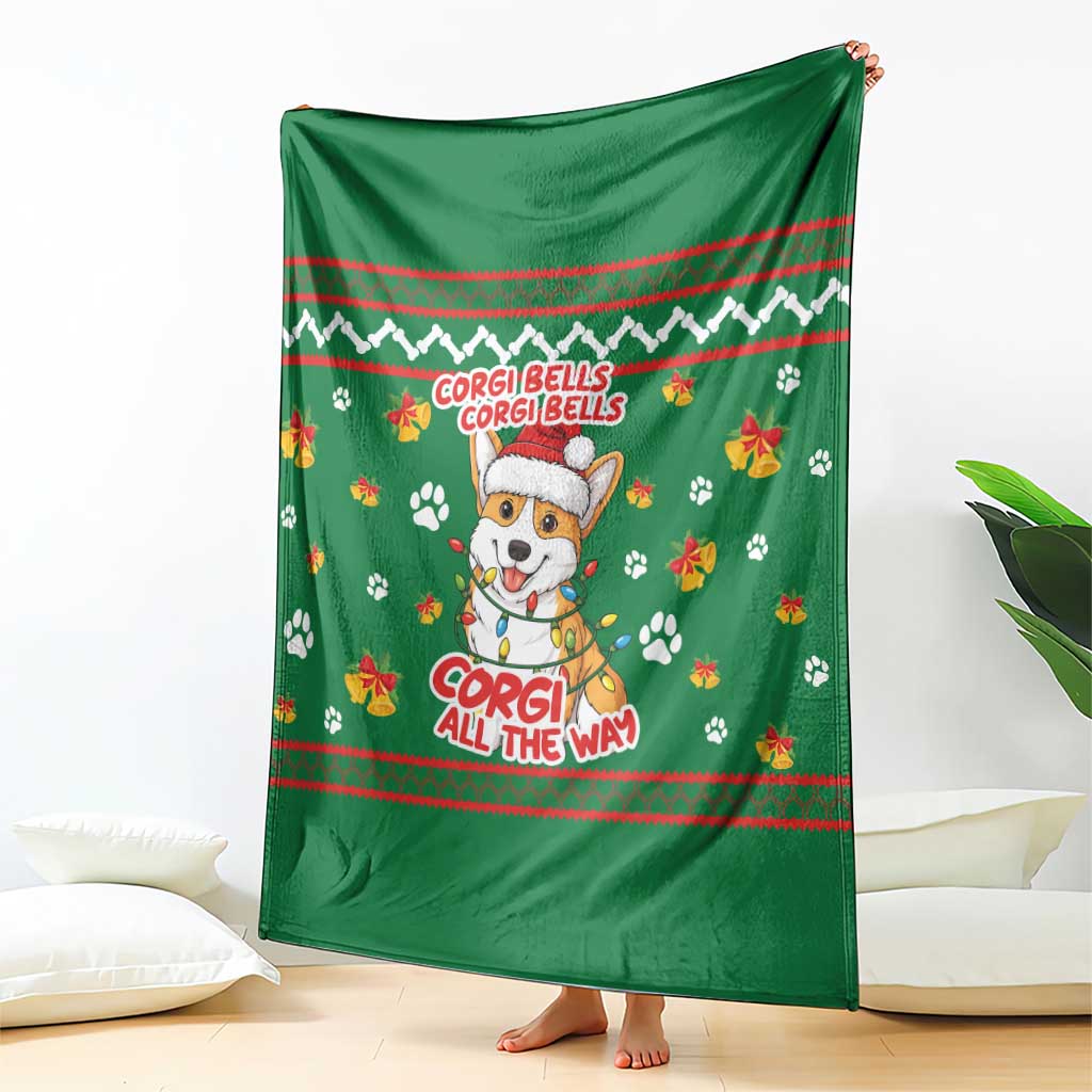 Corgi Dog Lights Corgi Bells Corgi All the Way Blanket wirh Green Snowflake Pattern Design - Wonder Print Shop