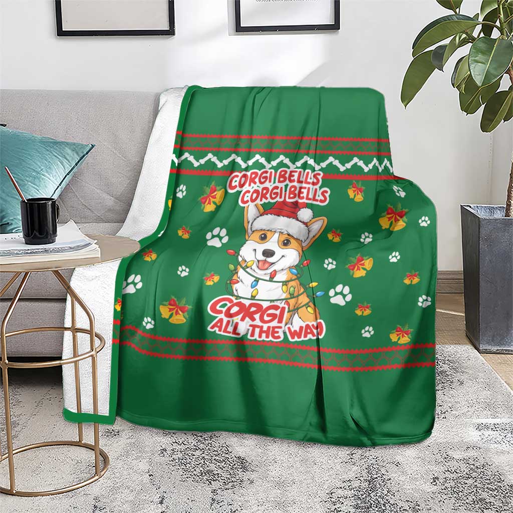 Corgi Dog Lights Corgi Bells Corgi All the Way Blanket wirh Green Snowflake Pattern Design - Wonder Print Shop