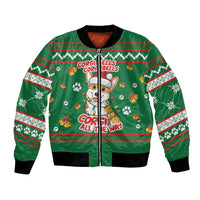 Corgi Dog Lights Corgi Bells Corgi All the Way Bomber Jacket wirh Green Snowflake Pattern Design - Wonder Print Shop