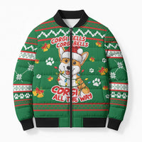 Corgi Dog Lights Corgi Bells Corgi All the Way Bomber Puffer Jacket wirh Green Snowflake Pattern Design - Wonder Print Shop