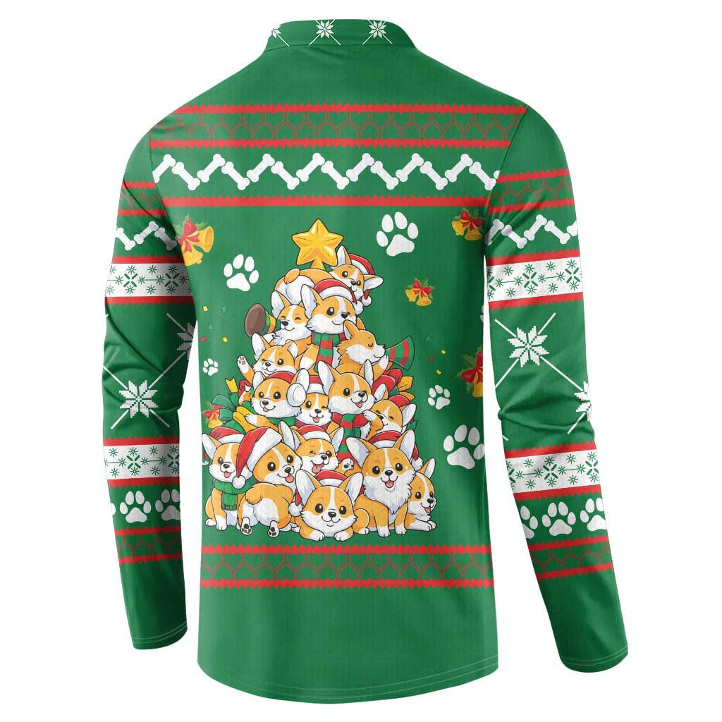 Corgi Dog Lights Corgi Bells Corgi All the Way Button Sweatshirt wirh Green Snowflake Pattern Design - Wonder Print Shop
