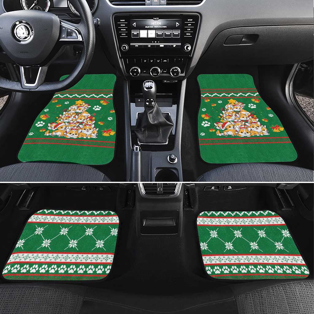 Corgi Dog Lights Corgi Bells Corgi All the Way Car Mats wirh Green Snowflake Pattern Design - Wonder Print Shop