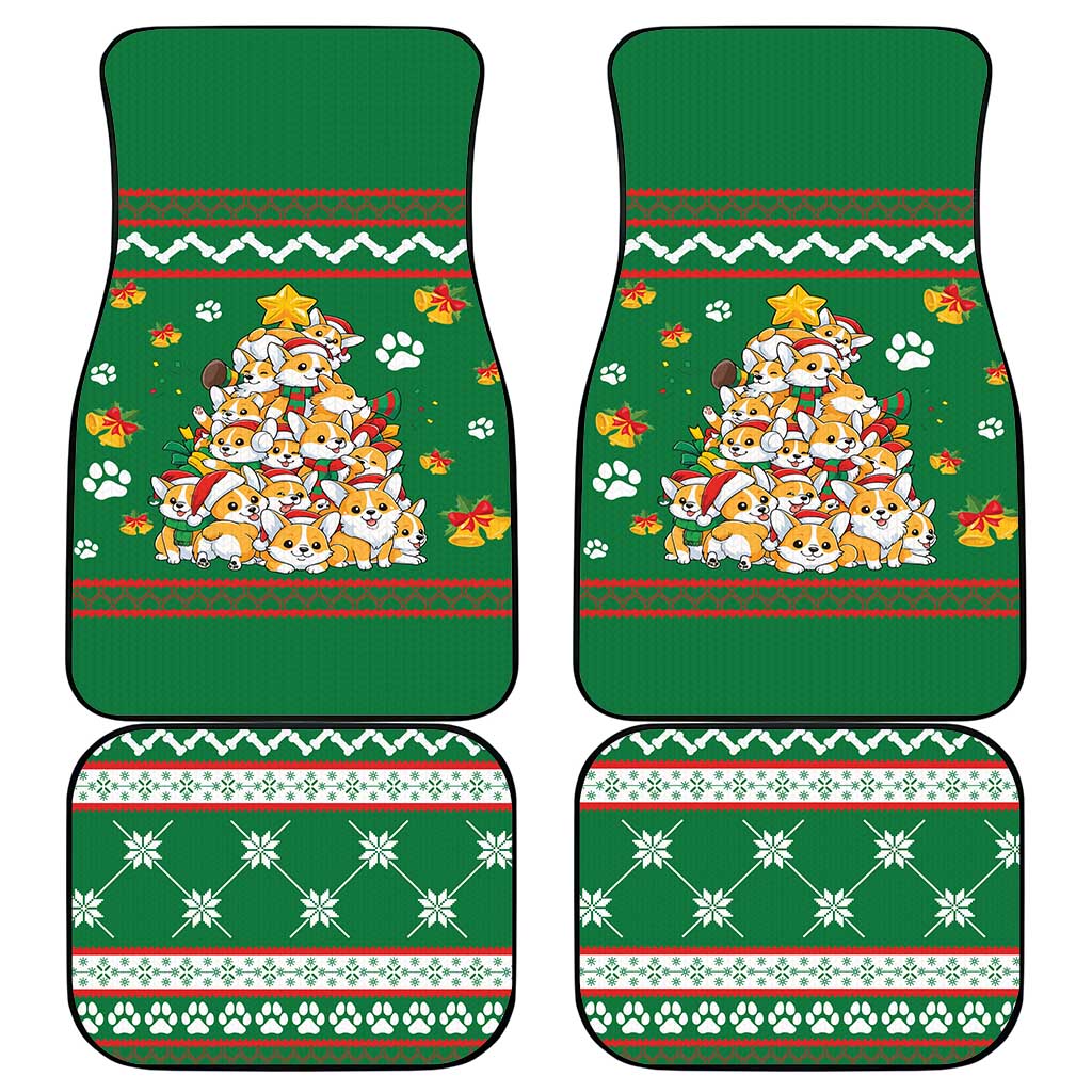 Corgi Dog Lights Corgi Bells Corgi All the Way Car Mats wirh Green Snowflake Pattern Design - Wonder Print Shop